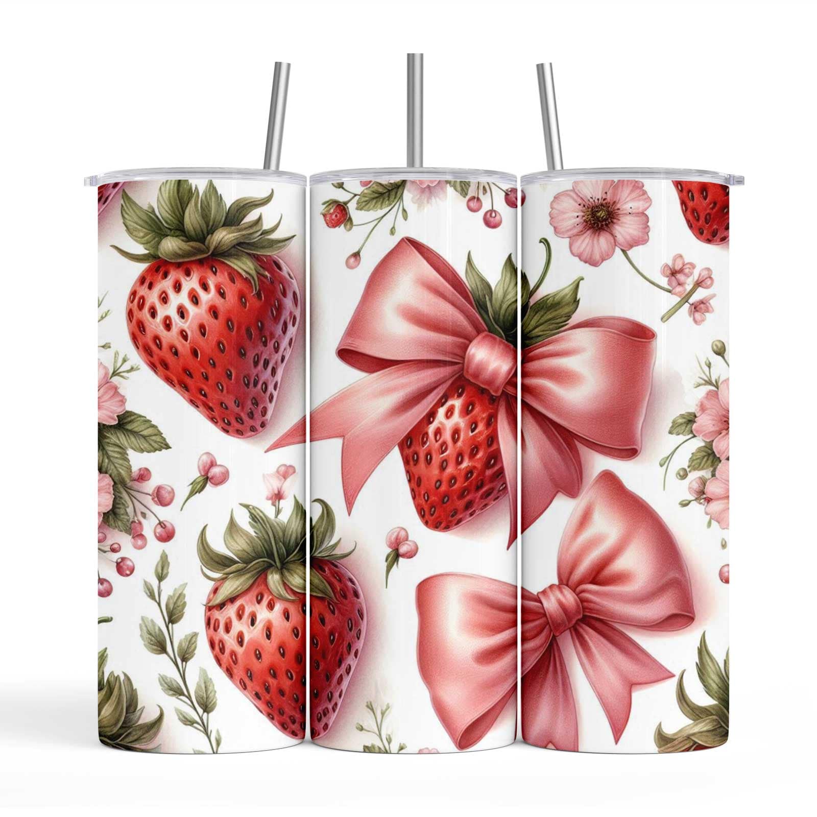 Strawberry Bows 20oz Tumbler with Straw